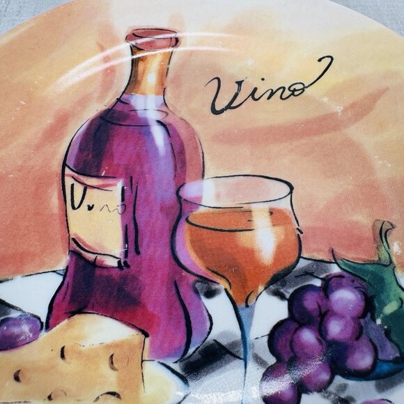 Pacific Island Creations Co Ltd WINE & CHEESE Bottle Fruit Words 8" Plate Set 4 - Picture 13 of 16